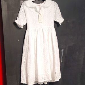 Phelfish White Ruffle Tie Back Girls Dress